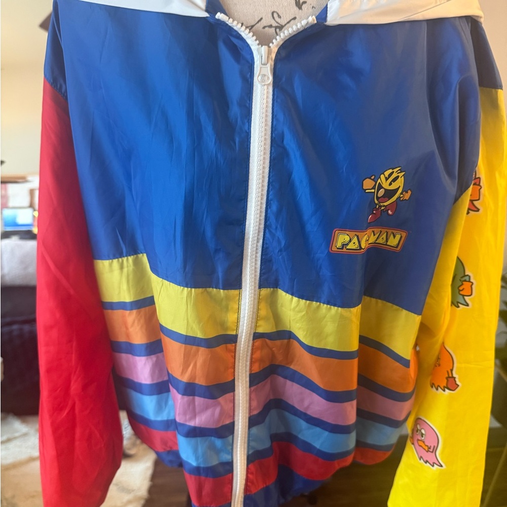 PAC MAN Retro Colorblock Windbreaker Jacket - Blue/Red/Yellow